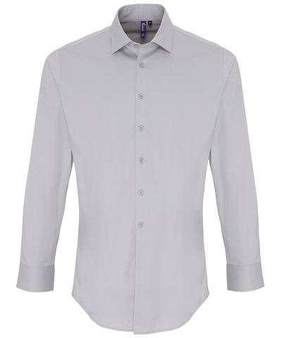 Camisa de manga larga de algodn popeln con ajuste elstico | Plata