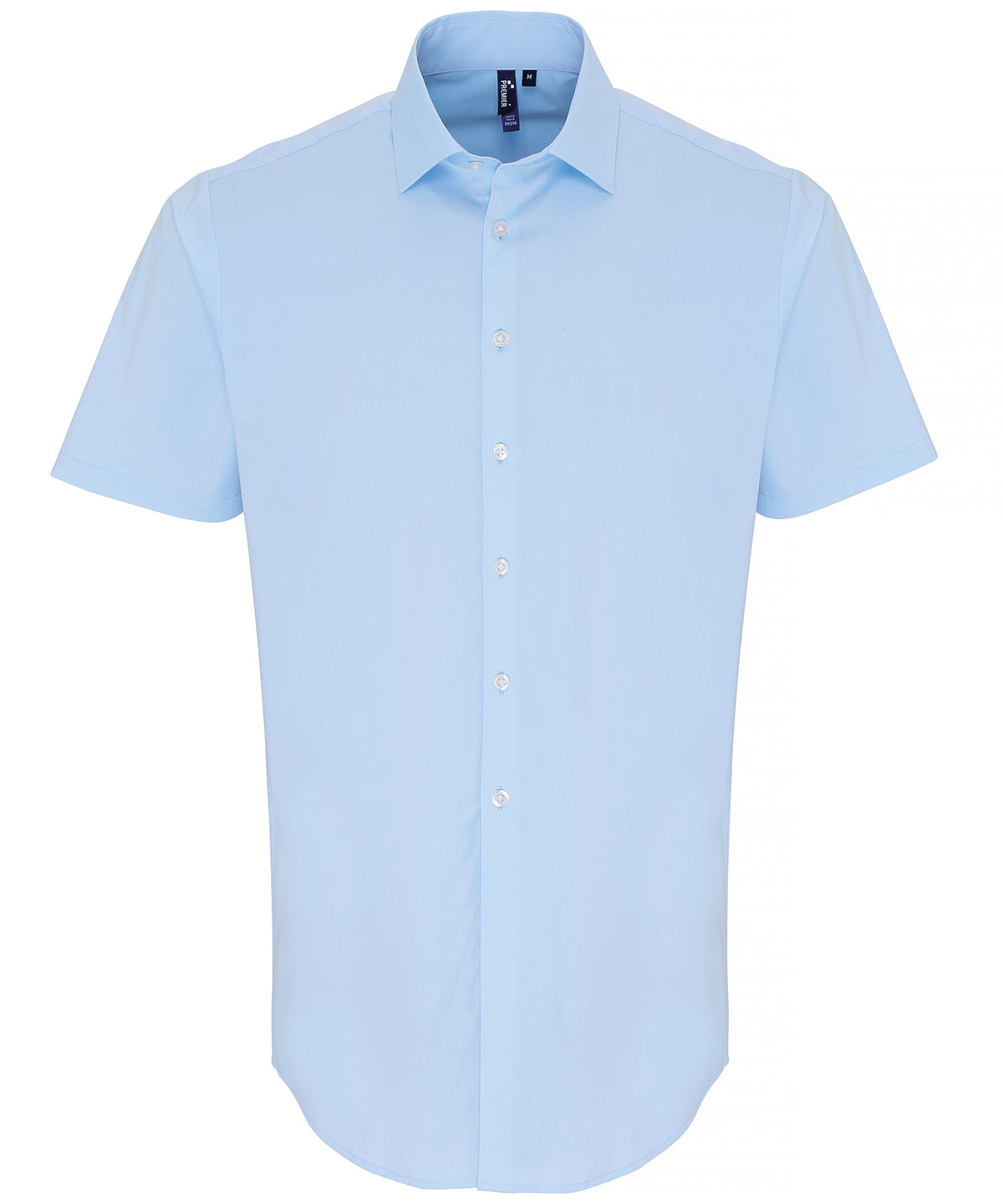 Camisa de manga corta de popeln de algodn con ajuste elstico | Azul Celeste