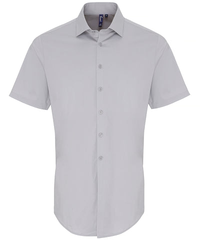 Camisa de manga corta de popeln de algodn con ajuste elstico | Plata