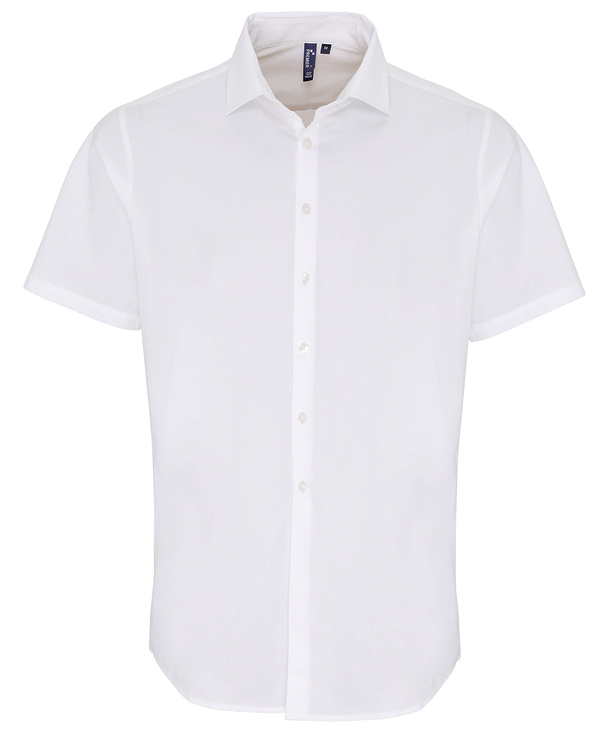 Camisa de manga corta de popeln de algodn con ajuste elstico | Blanco - Marfil