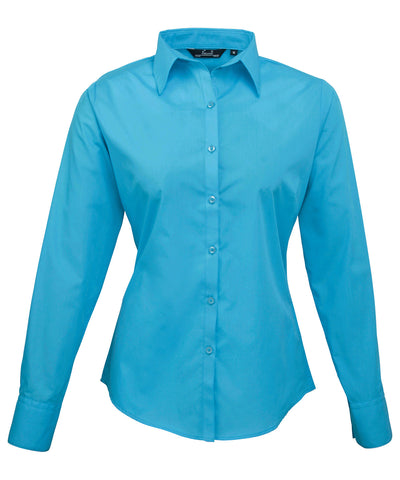 Blusa de manga larga de popeln para mujer | Turquesa