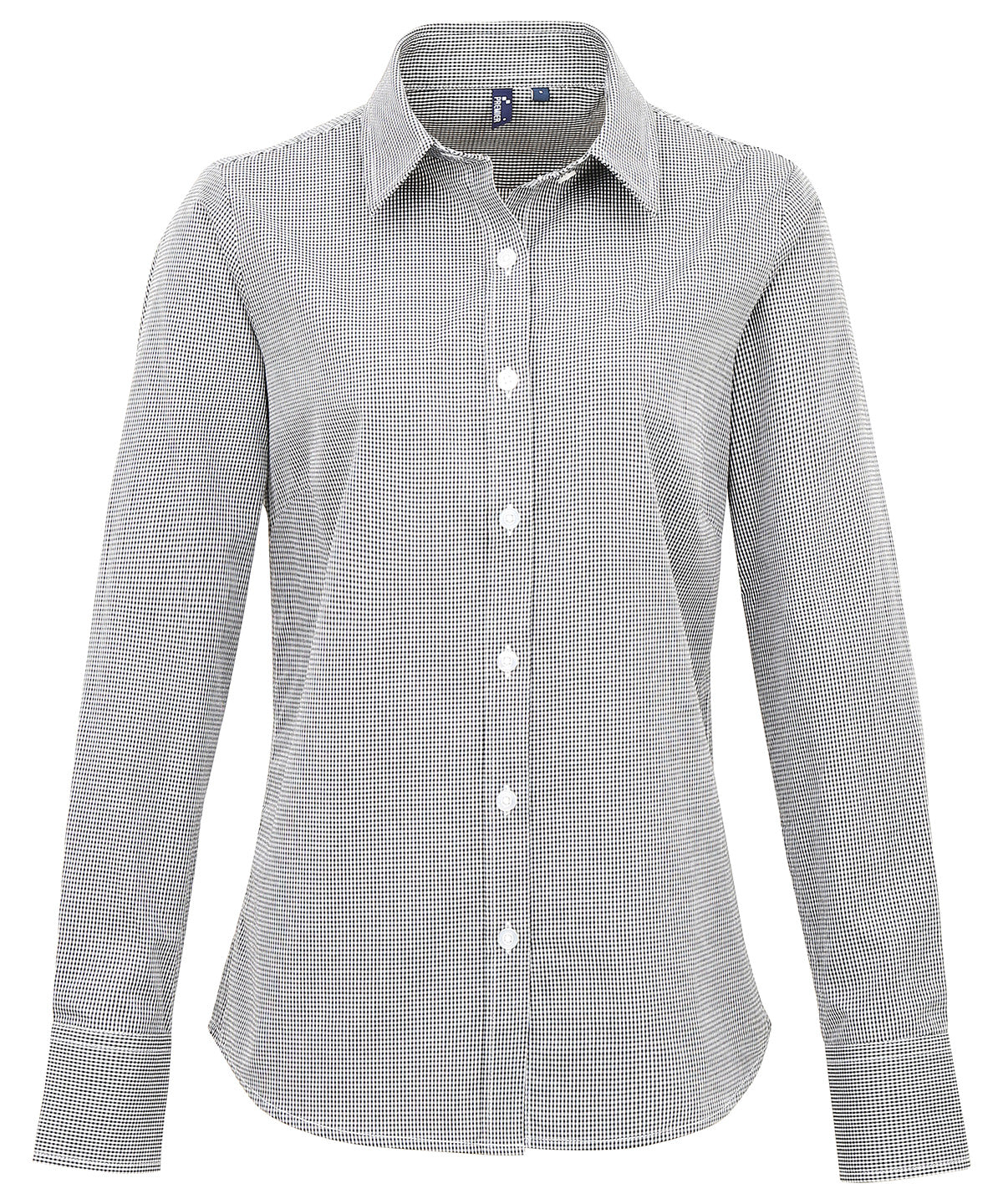 Camisa de algodn de manga larga para mujer de microcuadros (gingham) | Negro/Blanco