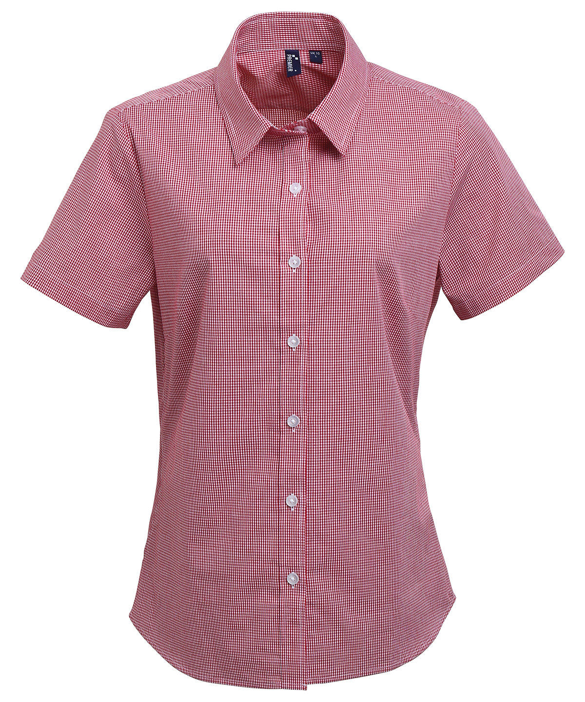 Camisa de algodn de manga corta para mujer con microcuadros (gingham) | Rojo/Blanco