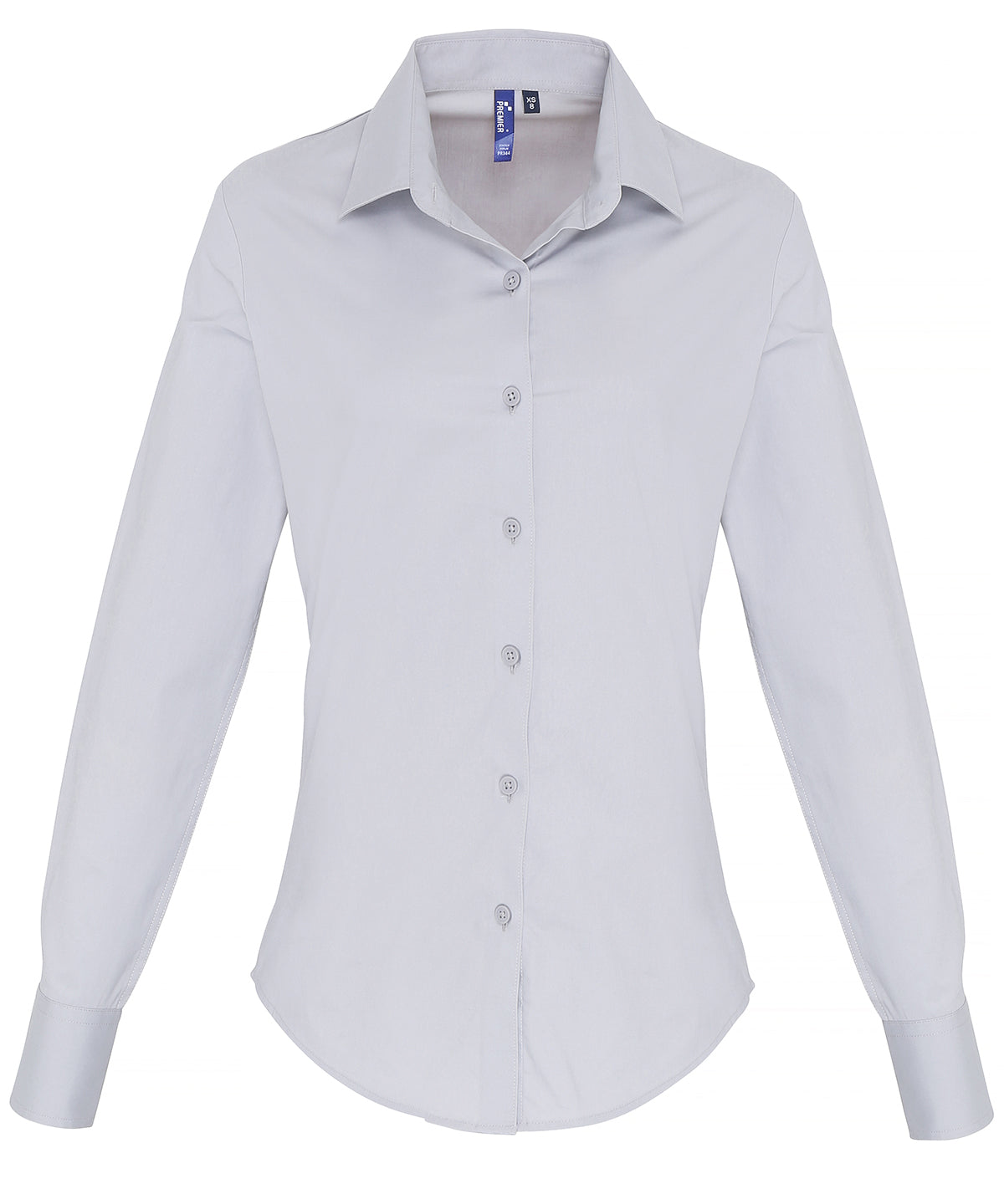 Blusa de manga larga de algodn popeln elstico para mujer | Plata