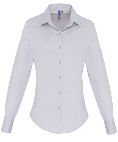 Blusa de manga larga de algodn popeln elstico para mujer | Plata
