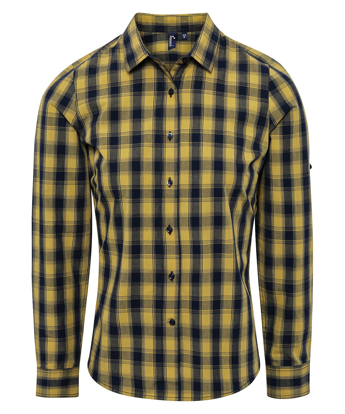 Camisa de manga larga de algodn a cuadros Mulligan para mujer | Camel/Marino
