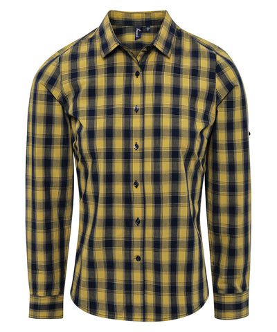 Camisa de manga larga de algodn a cuadros Mulligan para mujer | Camel/Marino