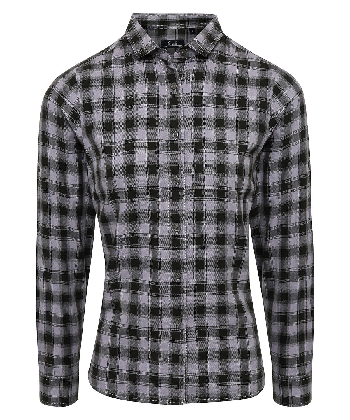 Camisa de manga larga de algodn a cuadros Mulligan para mujer | Acero/Negro