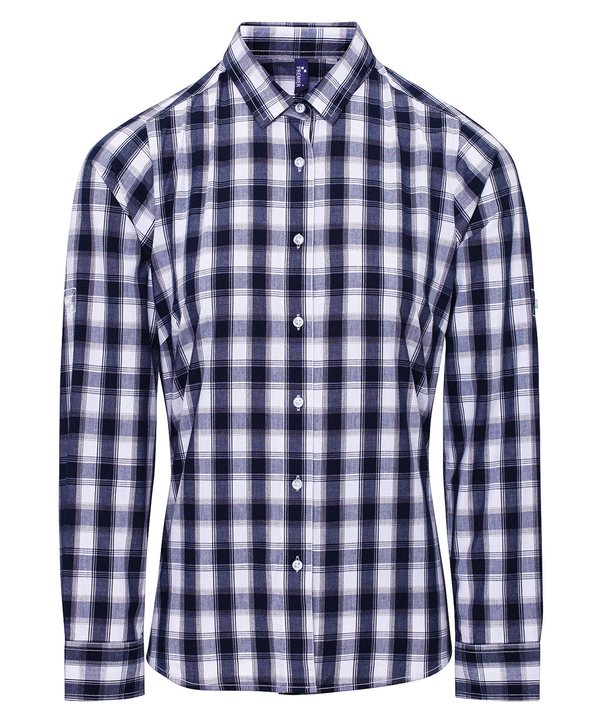 Camisa de manga larga de algodn a cuadros Mulligan para mujer | Blanco/Marino