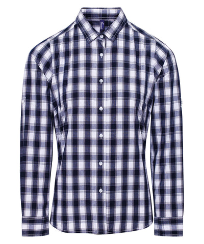 Camisa de manga larga de algodn a cuadros Mulligan para mujer | Blanco/Marino