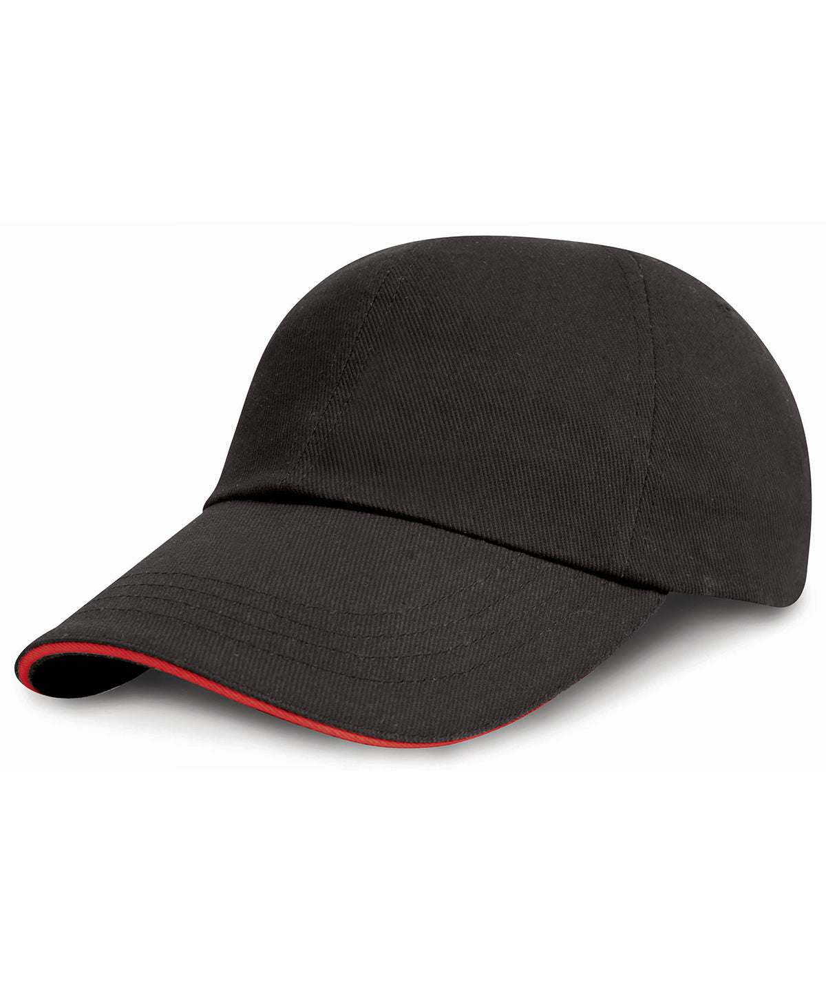 Gorra junior de algodn cepillado pesado de perfil bajo con visera en contraste | Negro/Rojo