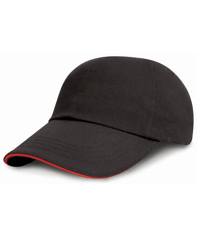 Gorra junior de algodn cepillado pesado de perfil bajo con visera en contraste | Negro/Rojo