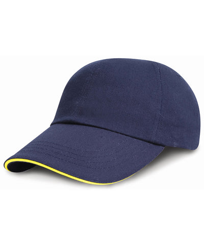 Gorra de algodn pesado cepillado de perfil bajo con visera de contraste | Azul Marino/Amarillo