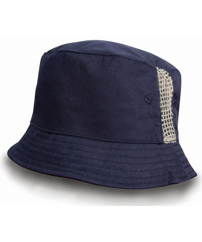 Sombrero bucket de algodn lavado de lujo con paneles laterales de malla | Azul Marino