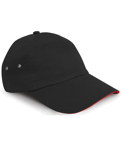 Gorra de cinco paneles de algodn suave para impresoras | Negro/Rojo