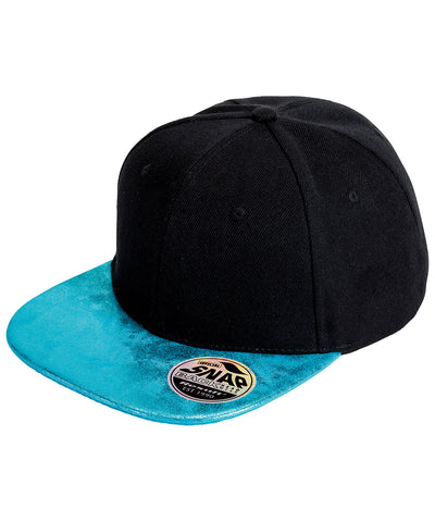 Gorra plana Bronx con purpurina y cierre snapback | Negro/Turquesa