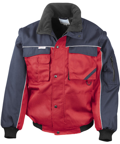 Chaqueta de piloto resistente con manga desmontable y cremallera Work-Guard | Rojo/Marino