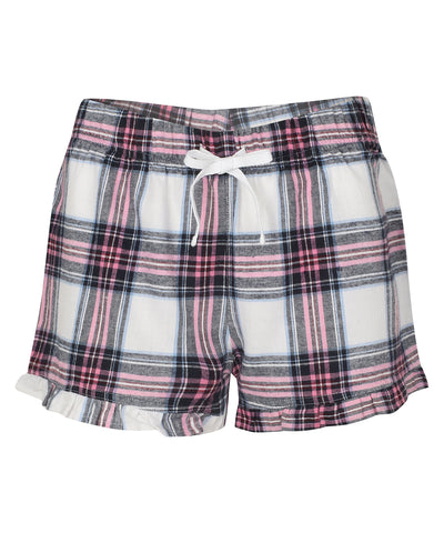 Pantalones cortos de cuadros con volantes para mujer | Cuadros Blanco/Rosa