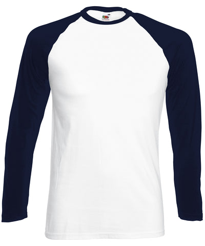 Camiseta de bisbol de manga larga | Blanco/Azul Marino Oscuro