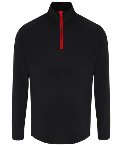 Camiseta de manga larga TriDri® con cremallera para rendimiento | Negro/Rojo