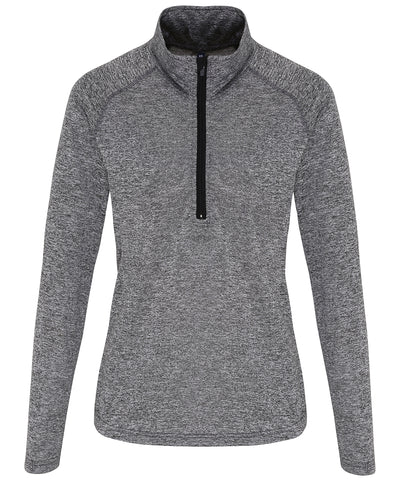 Camiseta de manga larga de rendimiento con cremallera para mujer TriDri® | Melange Negro/Negro