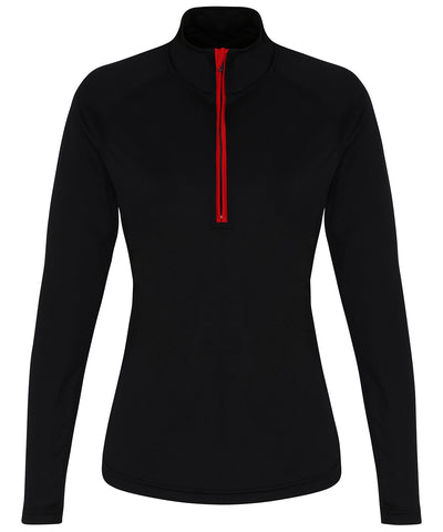 Camiseta de manga larga de rendimiento con cremallera para mujer TriDri® | Negro/Rojo