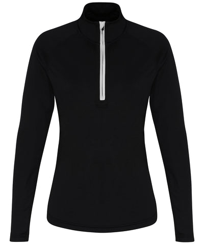 Camiseta de manga larga de rendimiento con cremallera para mujer TriDri® | Negro/Blanco