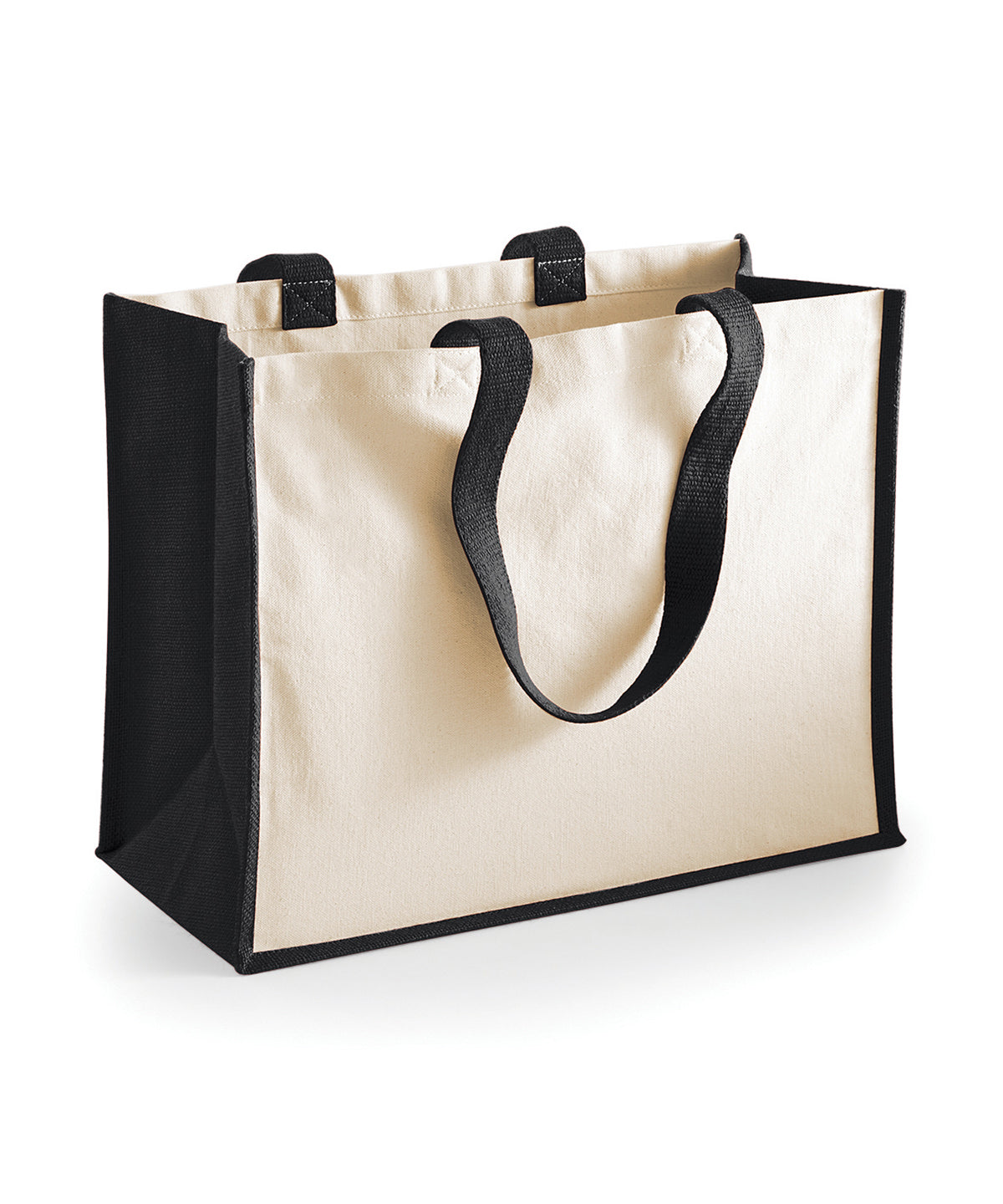 Bolso clásico de compras de yute con estampado | Negro