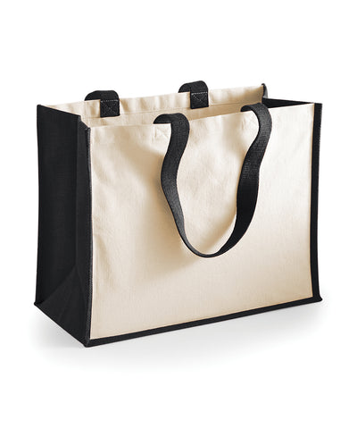 Bolso clásico de compras de yute con estampado | Negro