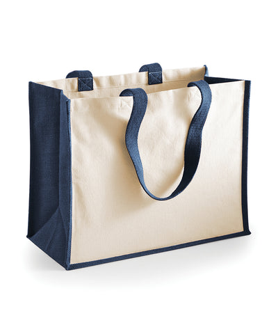Bolso clásico de compras de yute con estampado | Azul Marino