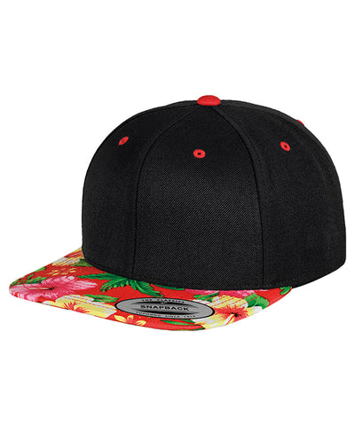 Gorra snapback de moda con estampado (6089DESIGNER) | Negro/Rojo Floral