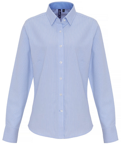 Blusa de rayas Oxford de algodn para mujer | Blanco/Azul Claro