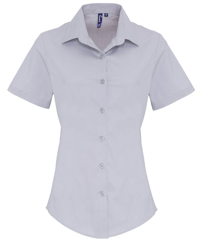Blusa de manga corta de algodn popeln elstico para mujer | Plata