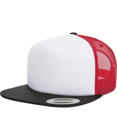 Gorra de camionero de espuma con frente blanco (6005FW) | Negro/Blanco/Rojo