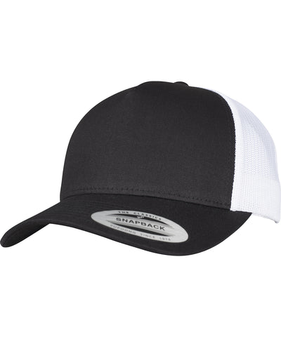 Gorra trucker retro de 5 paneles en 2 tonos (6506T) | Negro/Blanco