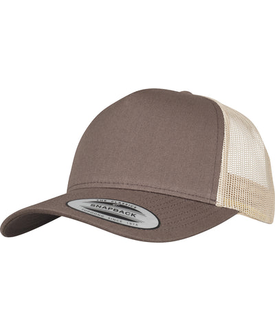 Gorra trucker retro de 5 paneles en 2 tonos (6506T) | Marrn/Caqui