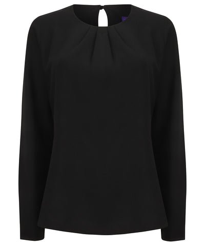 Blusa de mujer de manga larga con pliegues en la parte delantera | Negro