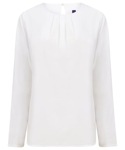 Blusa de mujer de manga larga con pliegues en la parte delantera | Blanco