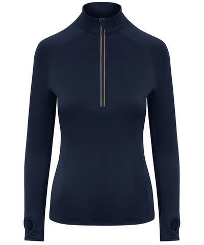 Top largo de media cremallera Cool Flex para mujer | Azul Marino Francs Claro
