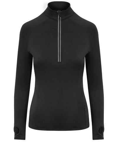 Top largo de media cremallera Cool Flex para mujer | Negro Profundo