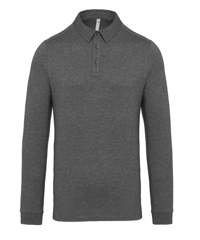 Camiseta polo de manga larga de punto jersey | Gris Jaspeado