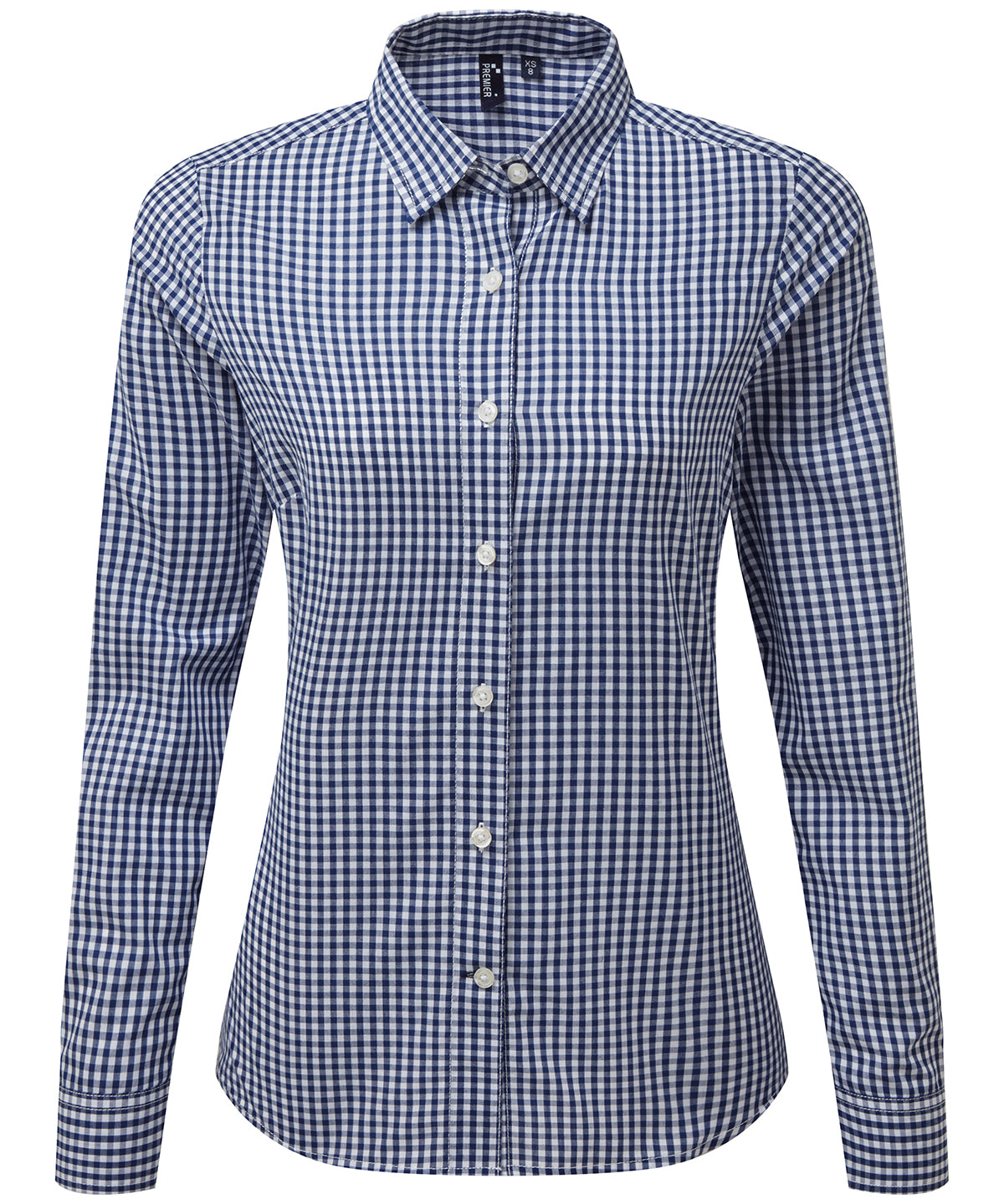Camisa de cuadros de manga larga Maxton para mujer | Azul Marino/Blanco