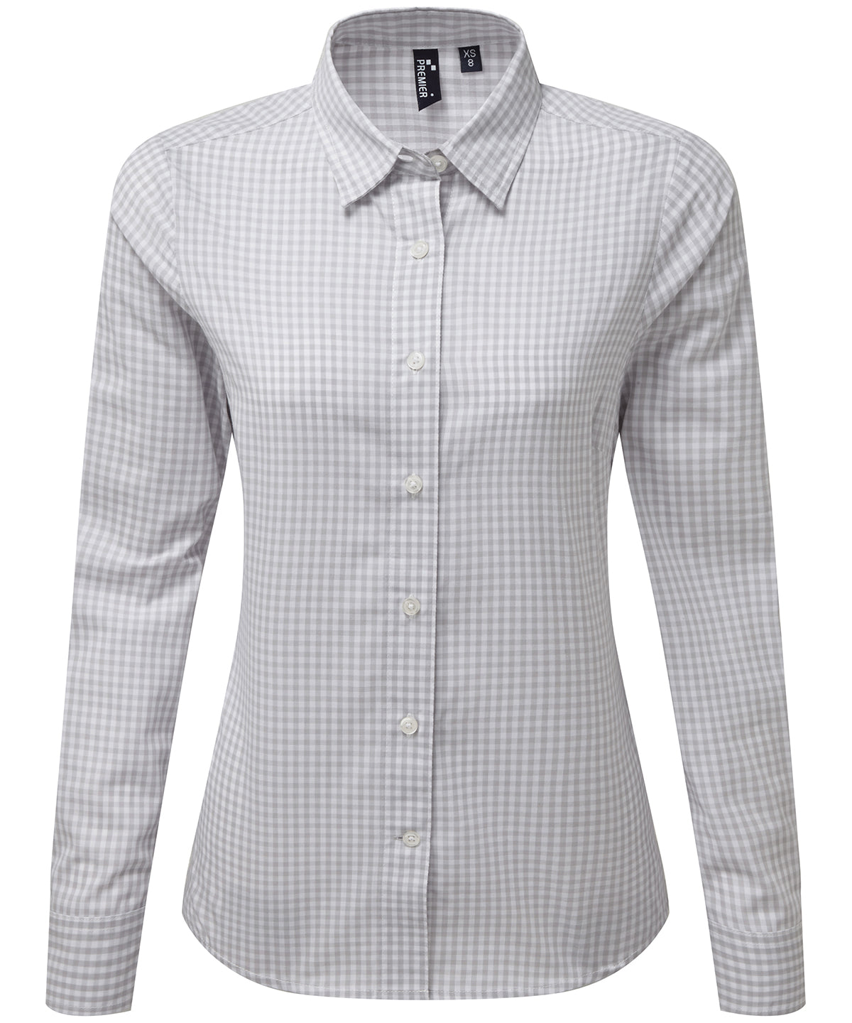 Camisa de cuadros de manga larga Maxton para mujer | Plata/Blanco