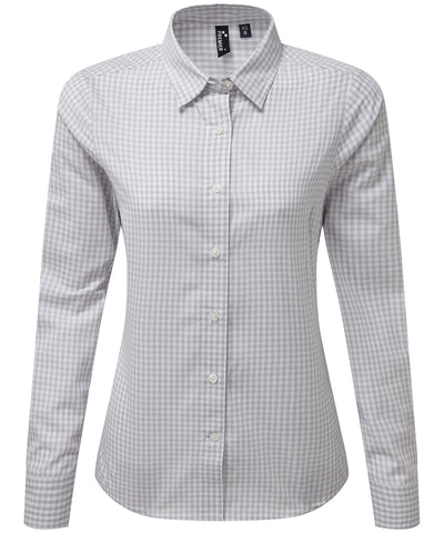 Camisa de cuadros de manga larga Maxton para mujer | Plata/Blanco