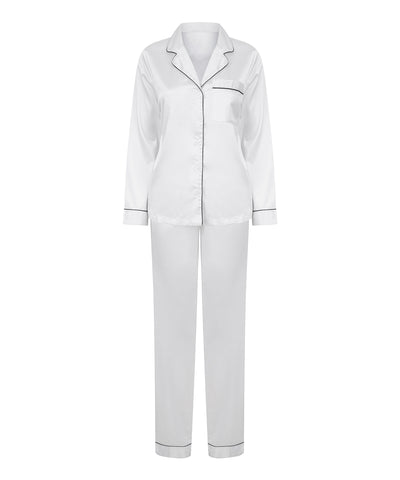 Pijama largo de satn para mujer | Blanco