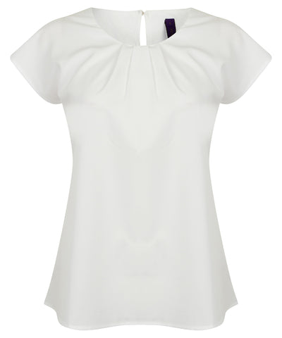 Blusa de mujer de manga corta con pliegues en la parte delantera | Blanco