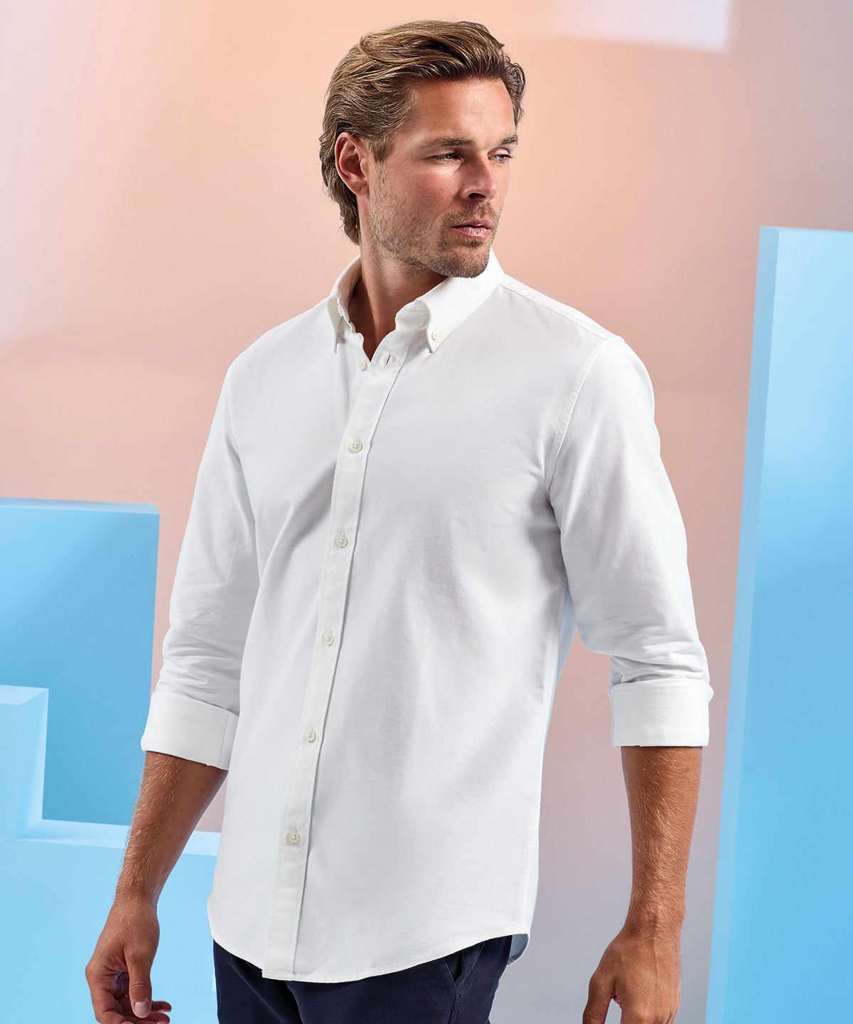 Camisa de algodn de manga larga para hombre Oxford | Azul Claro