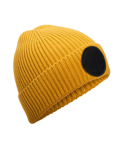 Gorro circular con parche de moda sostenible | Mostaza/Negro