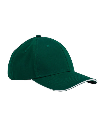 Gorra clsica de algodn orgnico EarthAware® de 6 paneles con visera tipo sandwich | Verde Botella/Blanco
