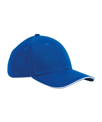 Gorra clsica de algodn orgnico EarthAware® de 6 paneles con visera tipo sandwich | Azul Real Brillante/Blanco